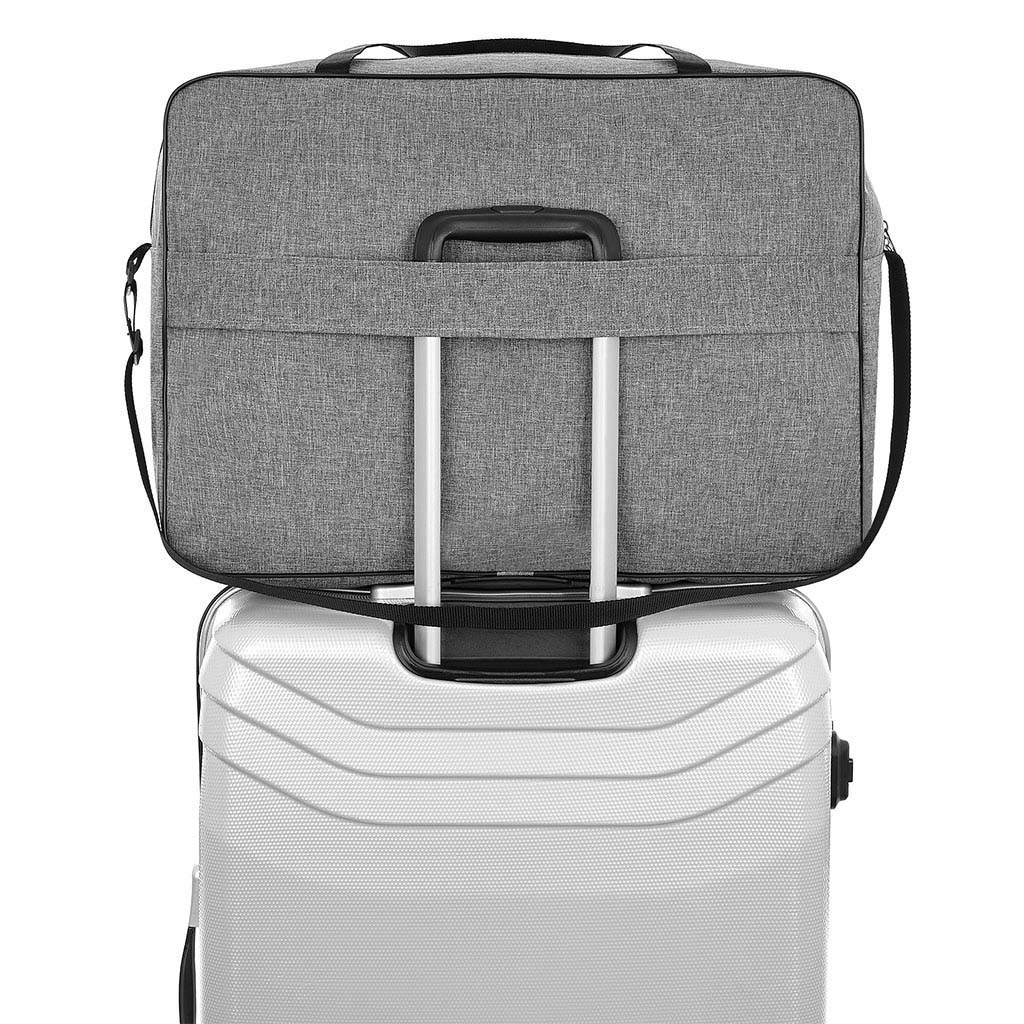 55x40x20 cm Handgepäck Reisetasche in grau – befestigt an Koffer