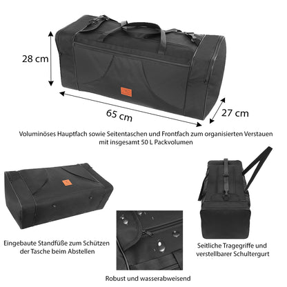 Reisetasche in schwarz mit 50 Liter Volumen - Infografik