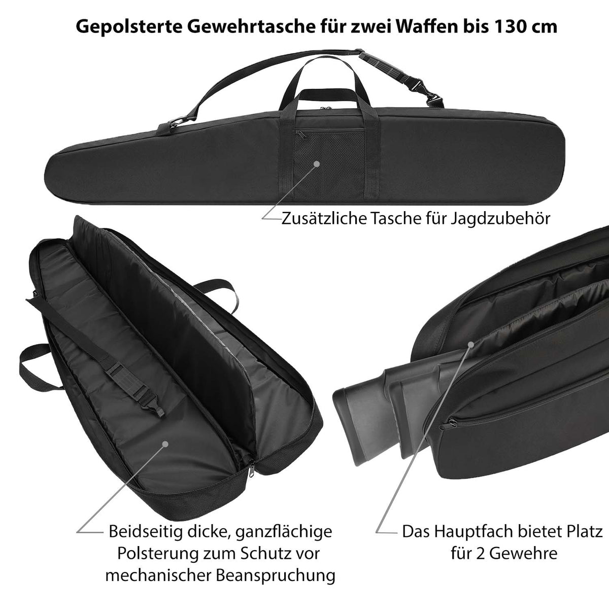 Doppel-Gewehrfutteral 130 cm für zwei Langwaffen mit Zielfernrohr und Außentaschen