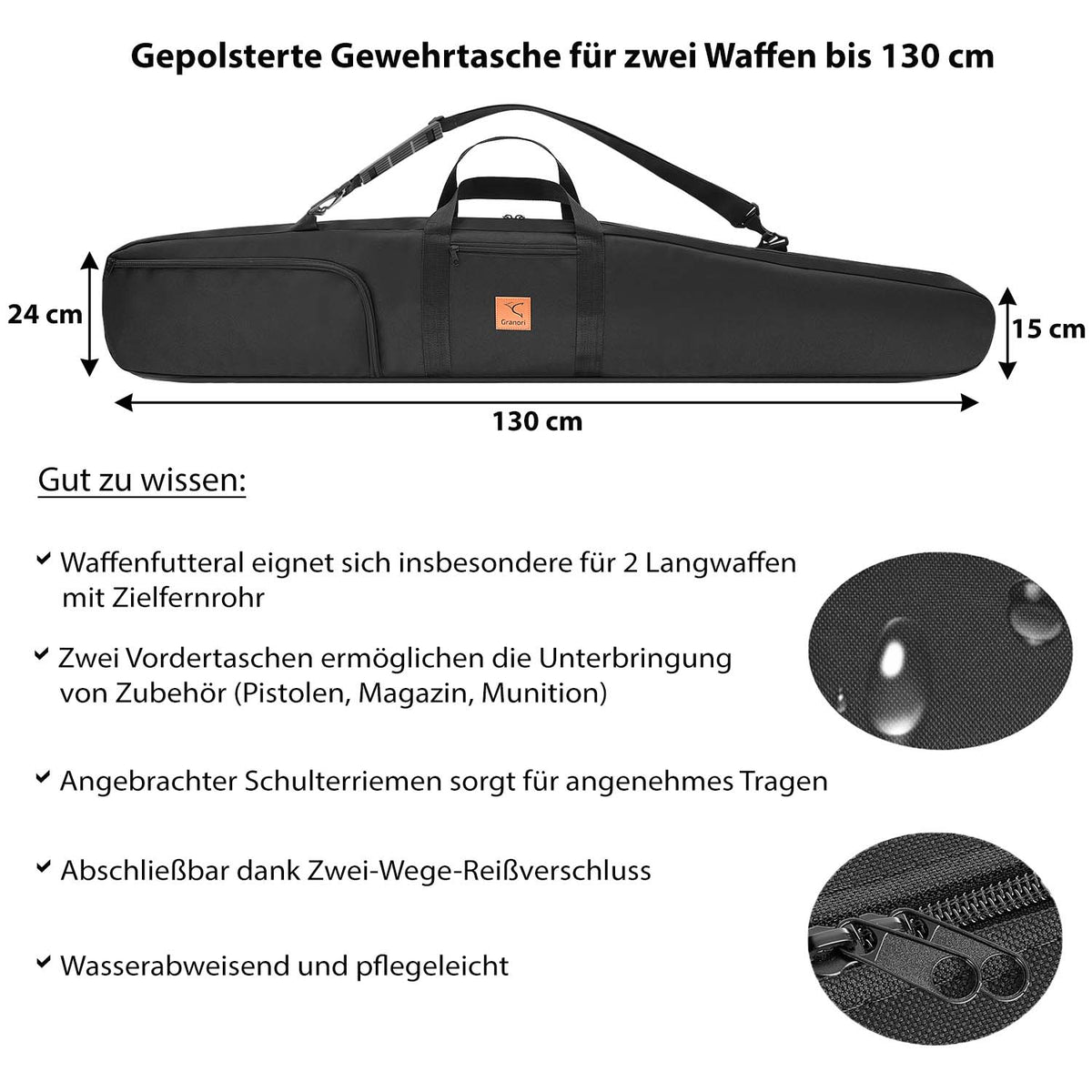 Gepolsterte Gewehrtasche für 2 Waffen mit Trennwand und 2-Wege-Reißverschluss