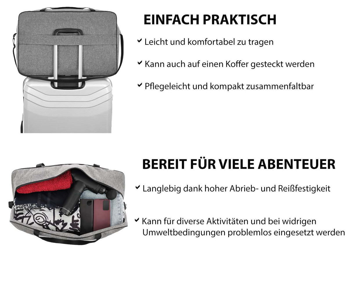 Infografik zur 55x40x20 cm Handgepäck Reisetasche in grau