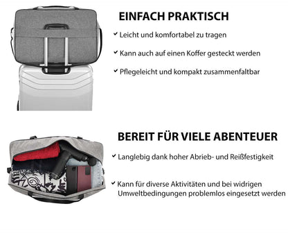 Infografik zur 55x40x20 cm Handgepäck Reisetasche in grau
