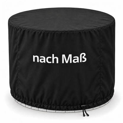 Runde Eisfass Schutzhülle mit Kordelzug über einem skizzierten Badefass