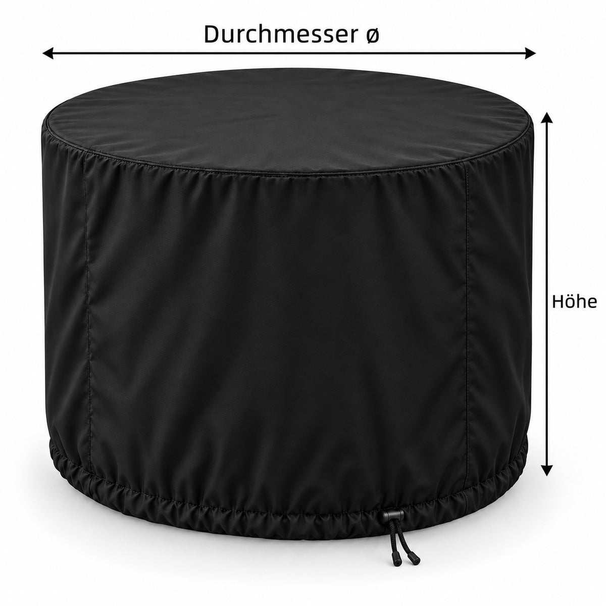 Maßskizze einer runden Eistonne Abdeckhaube mit individuellem Durchmesser und konfigurierbarer Höhe