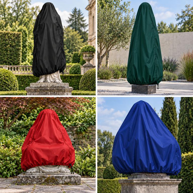 UV-beständige Abdeckplanen für Gartenstatuen und Skulpturen in Schwarz, Grün, Rot und Blau