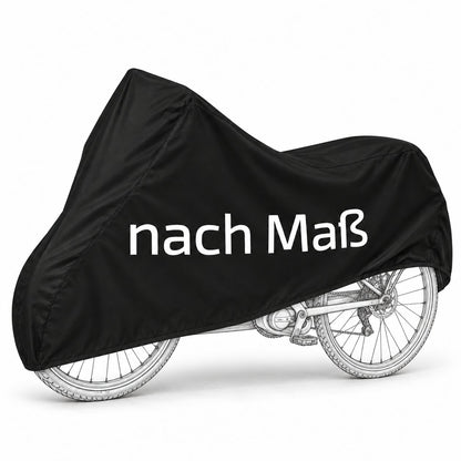 Schwarze Schutzhülle über einem skizzierten Pedelec mit sichtbaren Speichenrädern